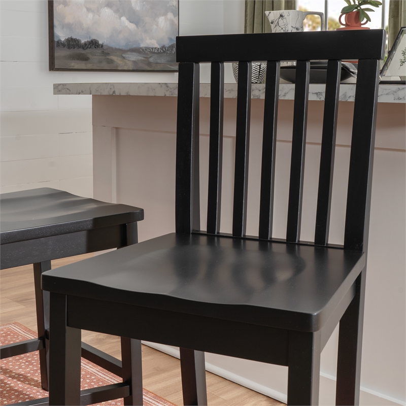 Linon Percy Set of 2 High Slat Back Counter Stools in Black Glossy Rubberwood