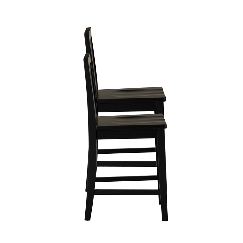 Linon Percy Set of 2 High Slat Back Counter Stools in Black Glossy Rubberwood