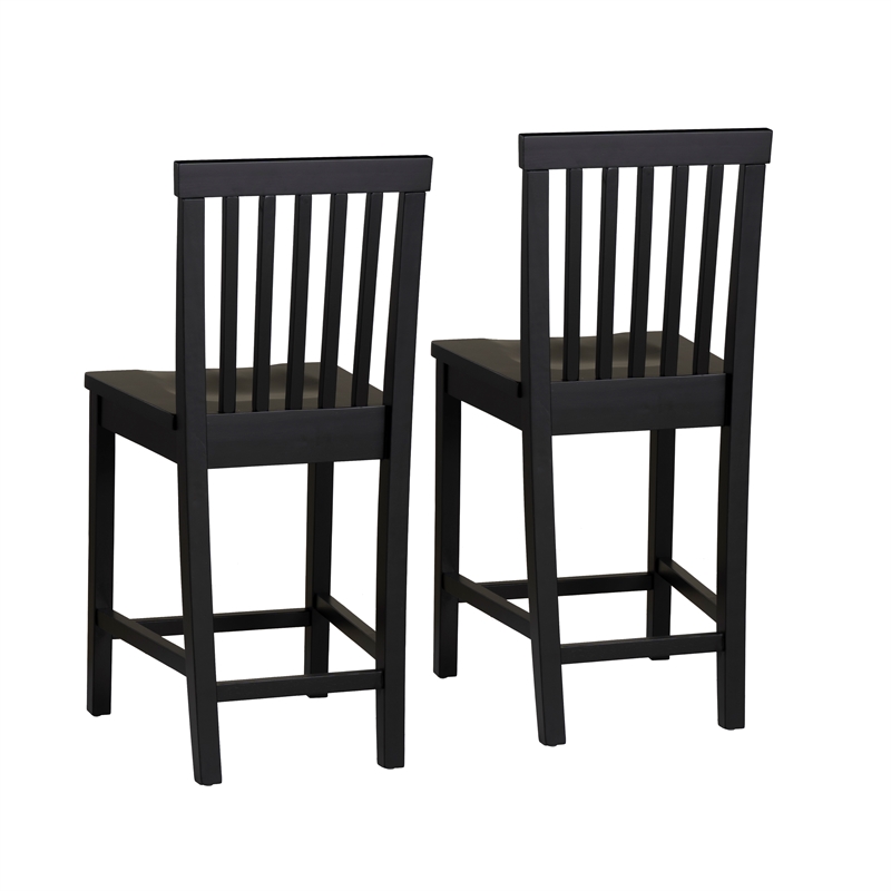 Linon Percy Set of 2 High Slat Back Counter Stools in Black Glossy Rubberwood
