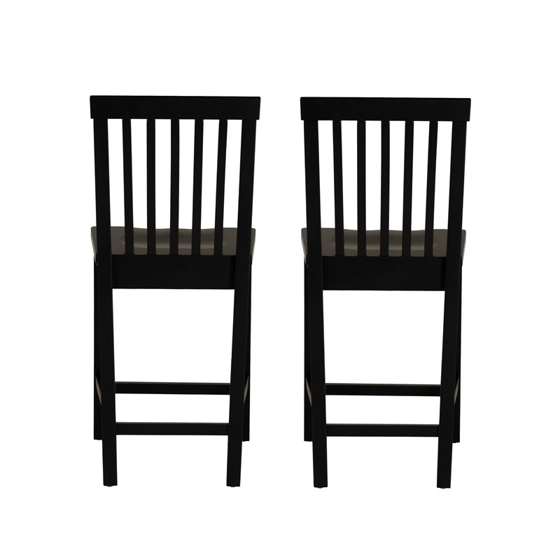 Linon Percy Set of 2 High Slat Back Counter Stools in Black Glossy Rubberwood