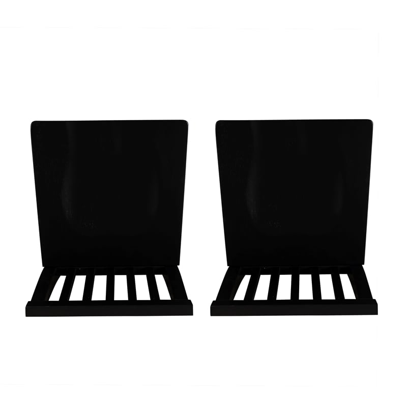 Linon Percy Set of 2 High Slat Back Counter Stools in Black Glossy Rubberwood