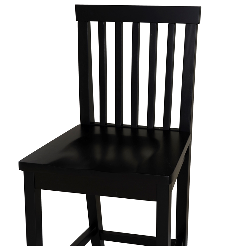 Linon Percy Set of 2 High Slat Back Counter Stools in Black Glossy Rubberwood