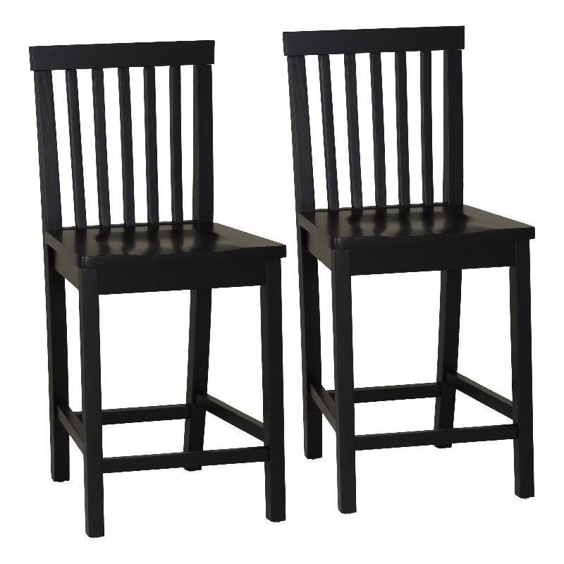 Linon Percy Set of 2 High Slat Back Counter Stools in Black Glossy Rubberwood