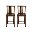 Linon Percy Set of 2 High Slat Back Counter Stools in Glossy Walnut Brown Wood
