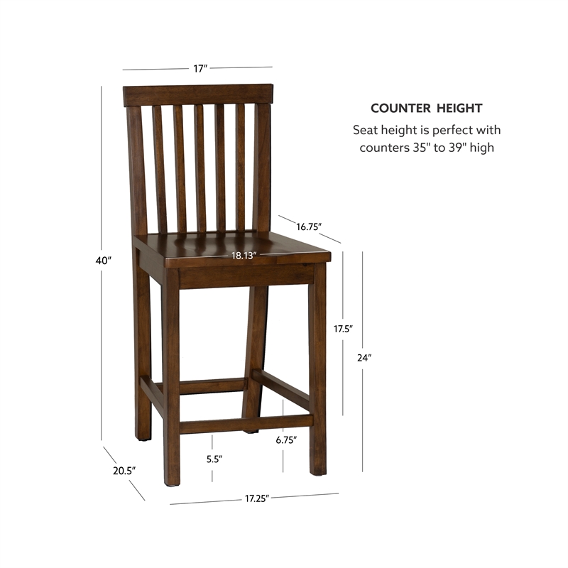 Linon Percy Set of 2 High Slat Back Counter Stools in Glossy Walnut Brown Wood