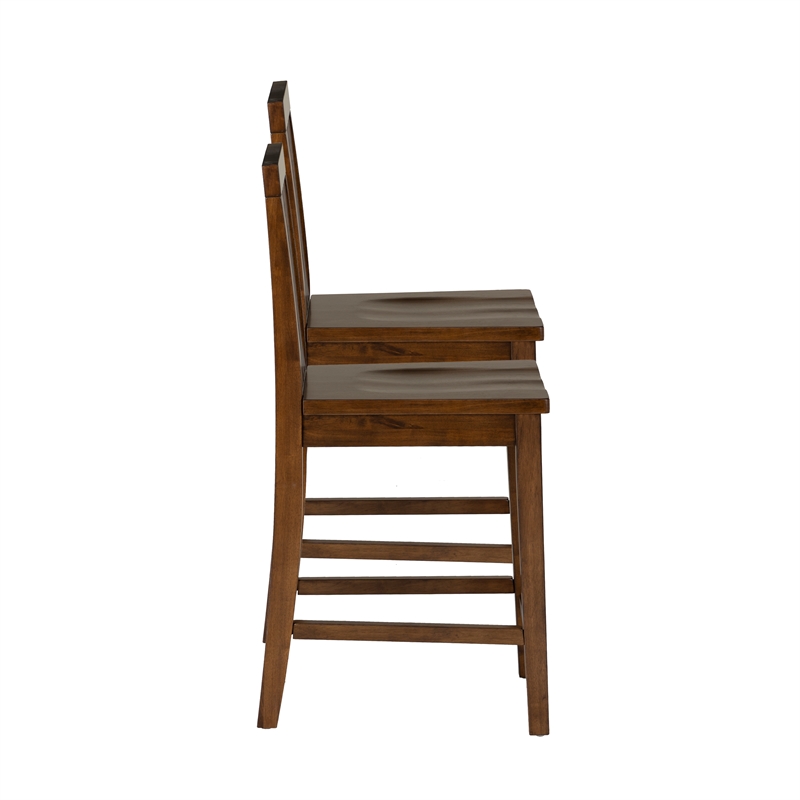Linon Percy Set of 2 High Slat Back Counter Stools in Glossy Walnut Brown Wood