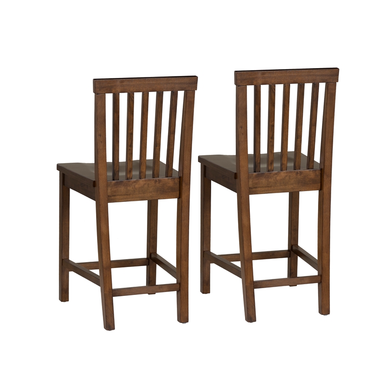 Linon Percy Set of 2 High Slat Back Counter Stools in Glossy Walnut Brown Wood