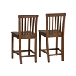 Linon Percy Set of 2 High Slat Back Counter Stools in Glossy Walnut Brown Wood