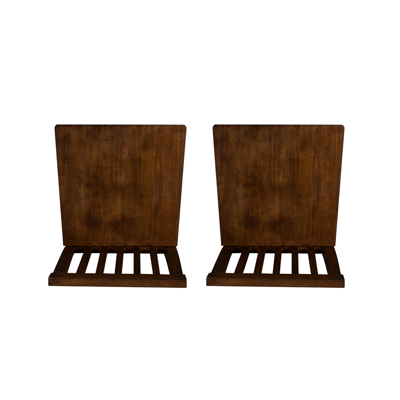 Linon Percy Set of 2 High Slat Back Counter Stools in Glossy Walnut Brown Wood