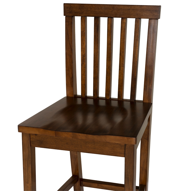 Linon Percy Set of 2 High Slat Back Counter Stools in Glossy Walnut Brown Wood