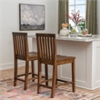 Linon Percy Set of 2 High Slat Back Counter Stools in Glossy Walnut Brown Wood