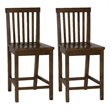 Linon Percy Set of 2 High Slat Back Counter Stools in Glossy Walnut Brown Wood