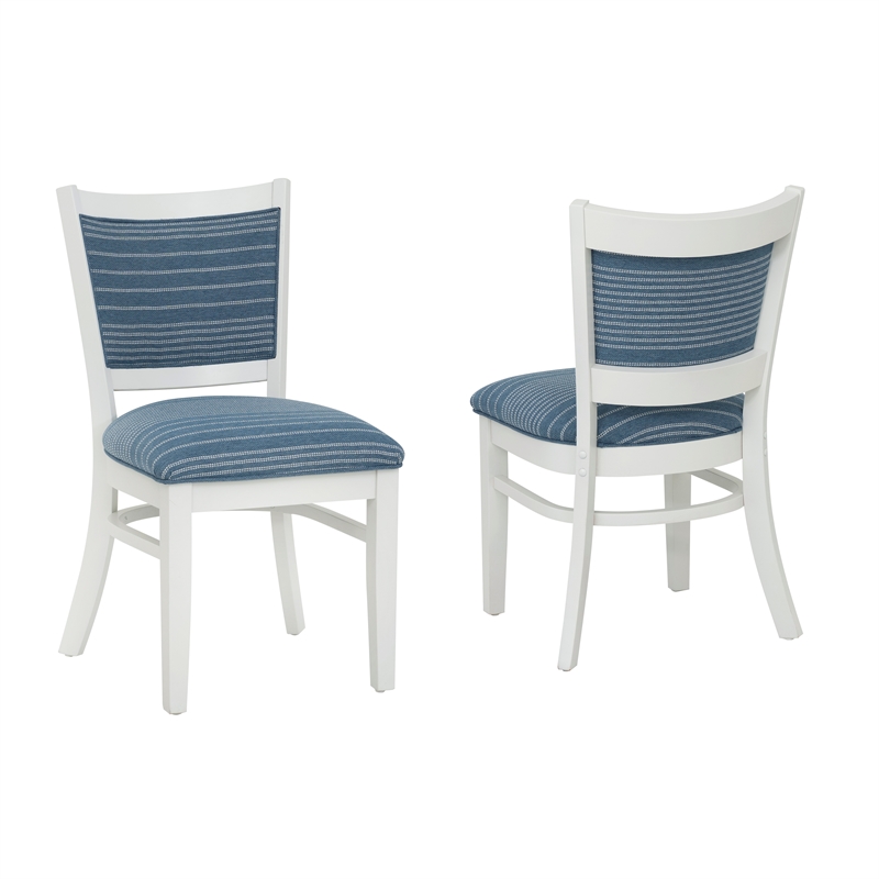 Linon Louise Set of 2 Upholstered Dining Side Chairs in White and Blue Stripes