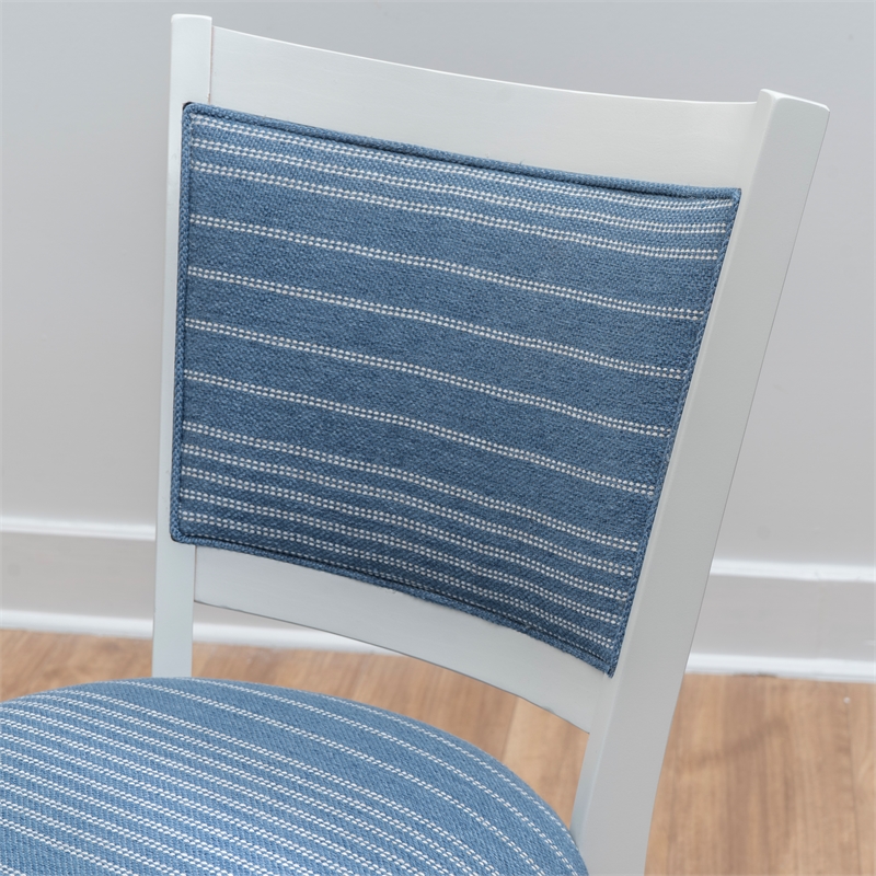 Linon Louise Set of 2 Upholstered Dining Side Chairs in White and Blue Stripes