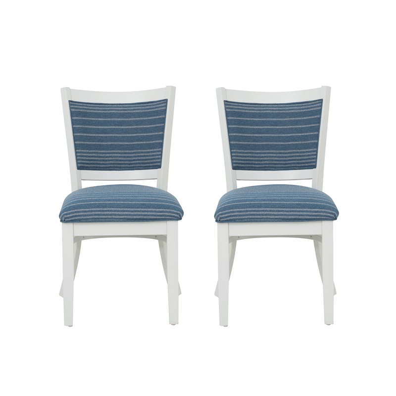Linon Louise Set of 2 Upholstered Dining Side Chairs in White and Blue Stripes