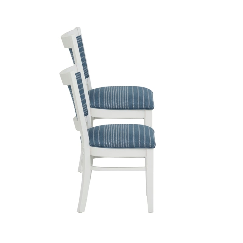 Linon Louise Set of 2 Upholstered Dining Side Chairs in White and Blue Stripes