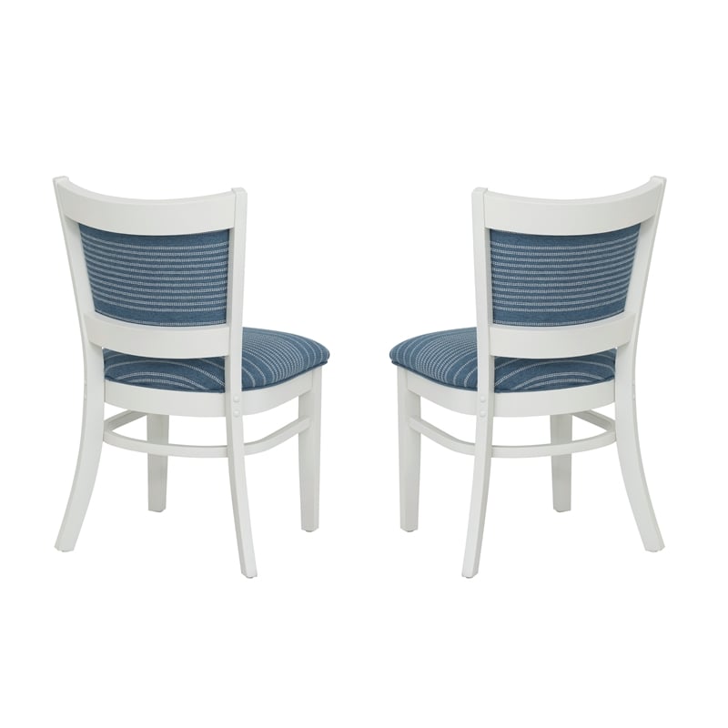Linon Louise Set of 2 Upholstered Dining Side Chairs in White and Blue Stripes