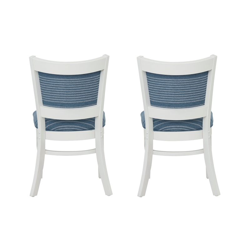Linon Louise Set of 2 Upholstered Dining Side Chairs in White and Blue Stripes