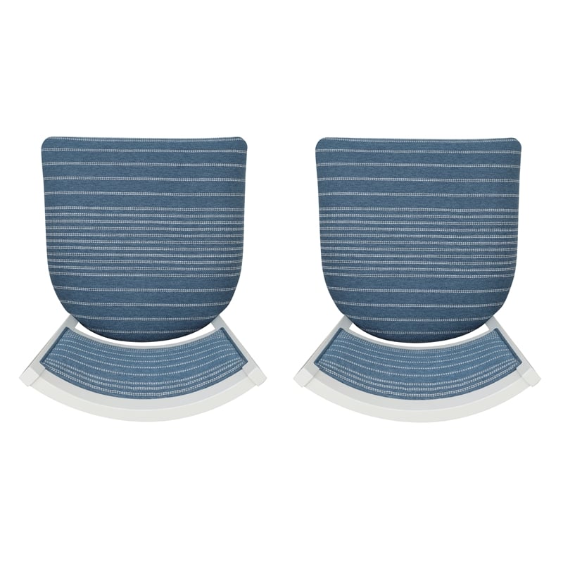 Linon Louise Set of 2 Upholstered Dining Side Chairs in White and Blue Stripes