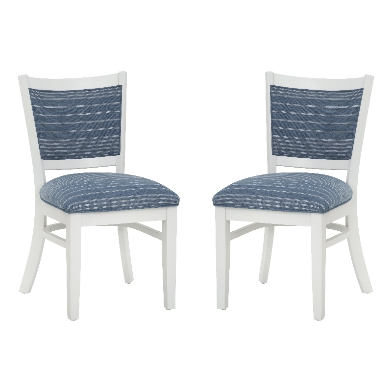 Linon Louise Set of 2 Upholstered Dining Side Chairs in White and Blue Stripes