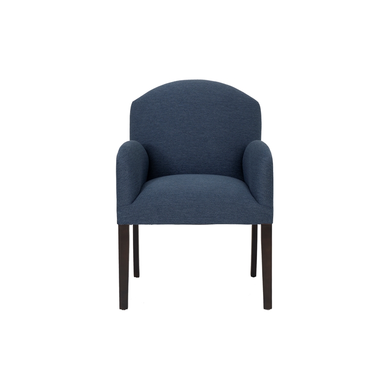 Linon Tarah Fully Upholstered Accent Chair in Blue Fabric and Dark Wooden Legs