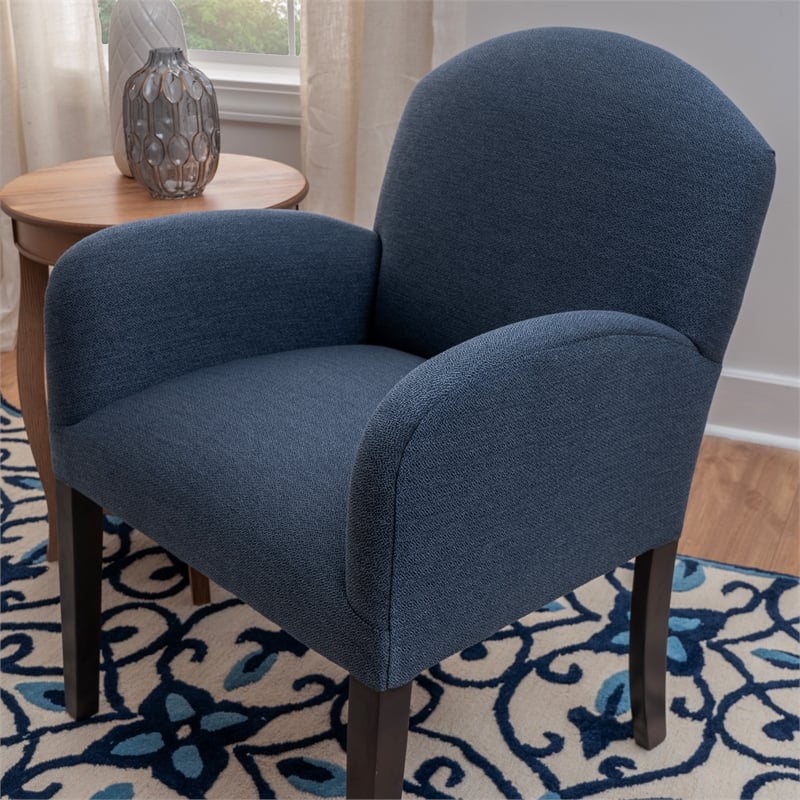 Linon Tarah Fully Upholstered Accent Chair in Blue Fabric and Dark Wooden Legs