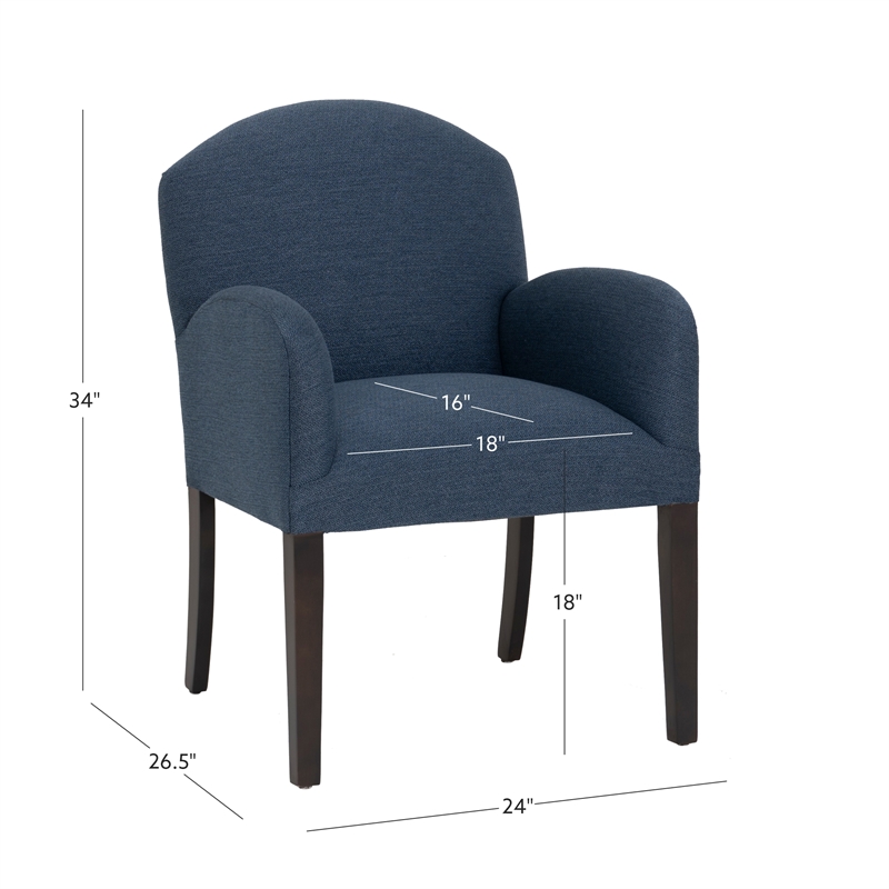 Linon Tarah Fully Upholstered Accent Chair in Blue Fabric and Dark Wooden Legs