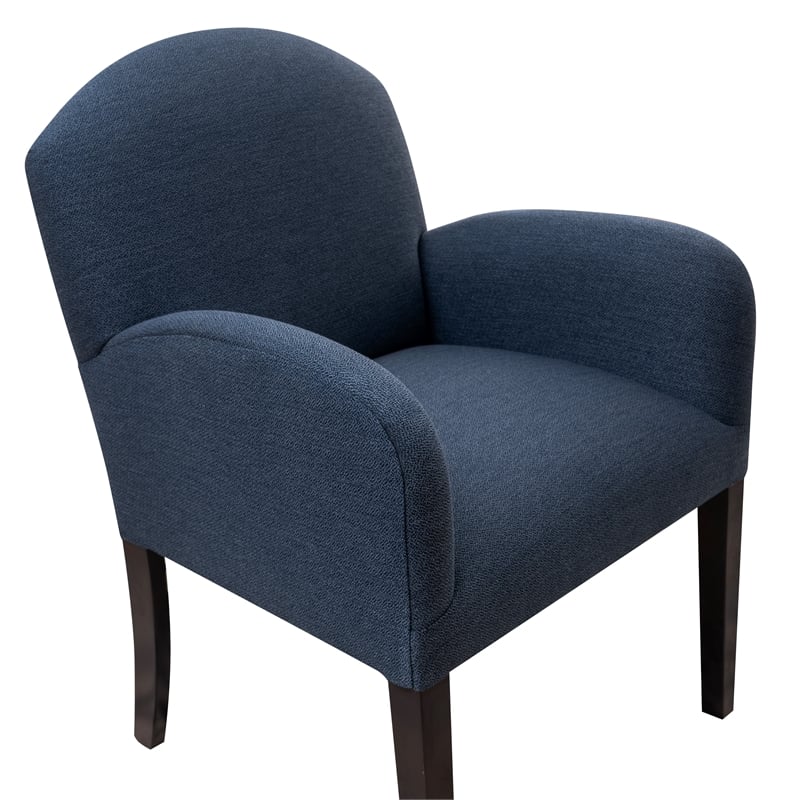 Linon Tarah Fully Upholstered Accent Chair in Blue Fabric and Dark Wooden Legs