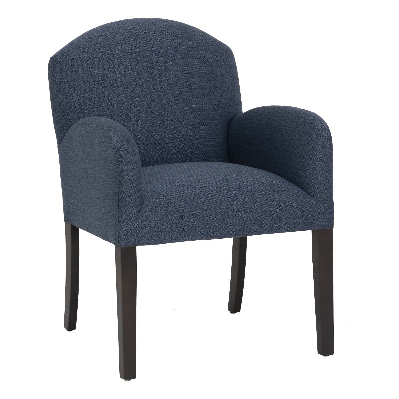 Linon Tarah Fully Upholstered Accent Chair in Blue Fabric and Dark Wooden Legs
