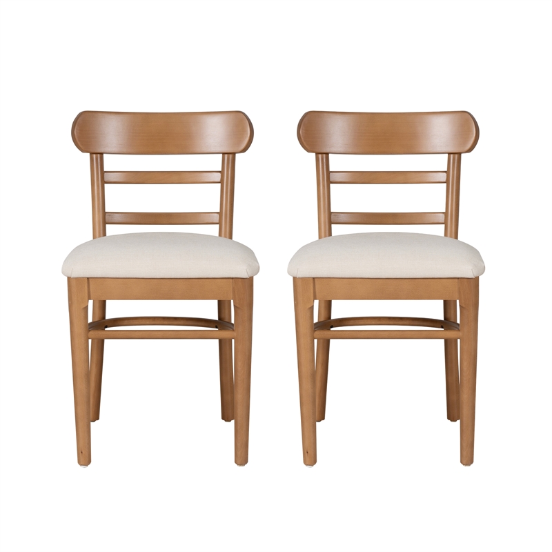 Linon Trina Set of 2 Ladder Back Upholstered Dining Chairs in Brown Stained Wood