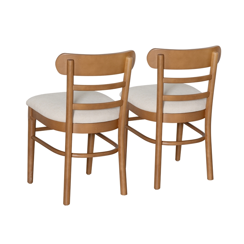 Linon Trina Set of 2 Ladder Back Upholstered Dining Chairs in Brown Stained Wood