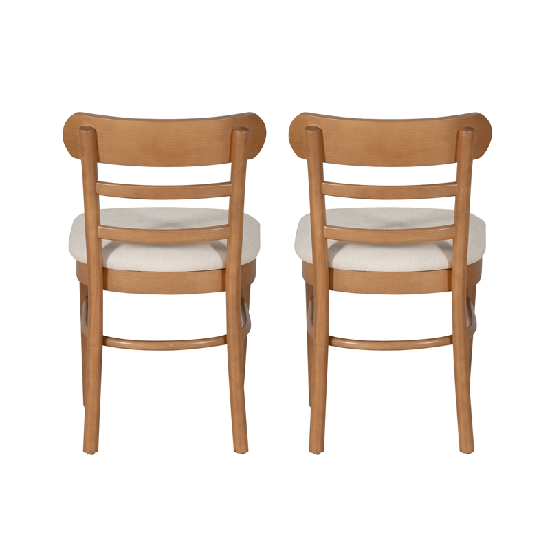 Linon Trina Set of 2 Ladder Back Upholstered Dining Chairs in Brown Stained Wood