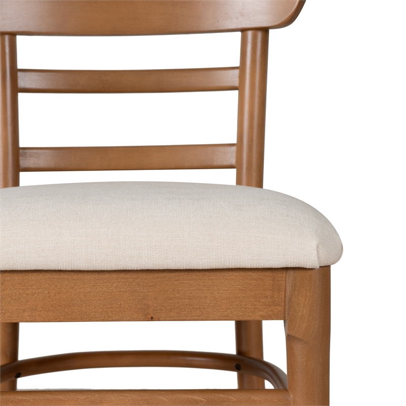 Linon Trina Set of 2 Ladder Back Upholstered Dining Chairs in Brown Stained Wood