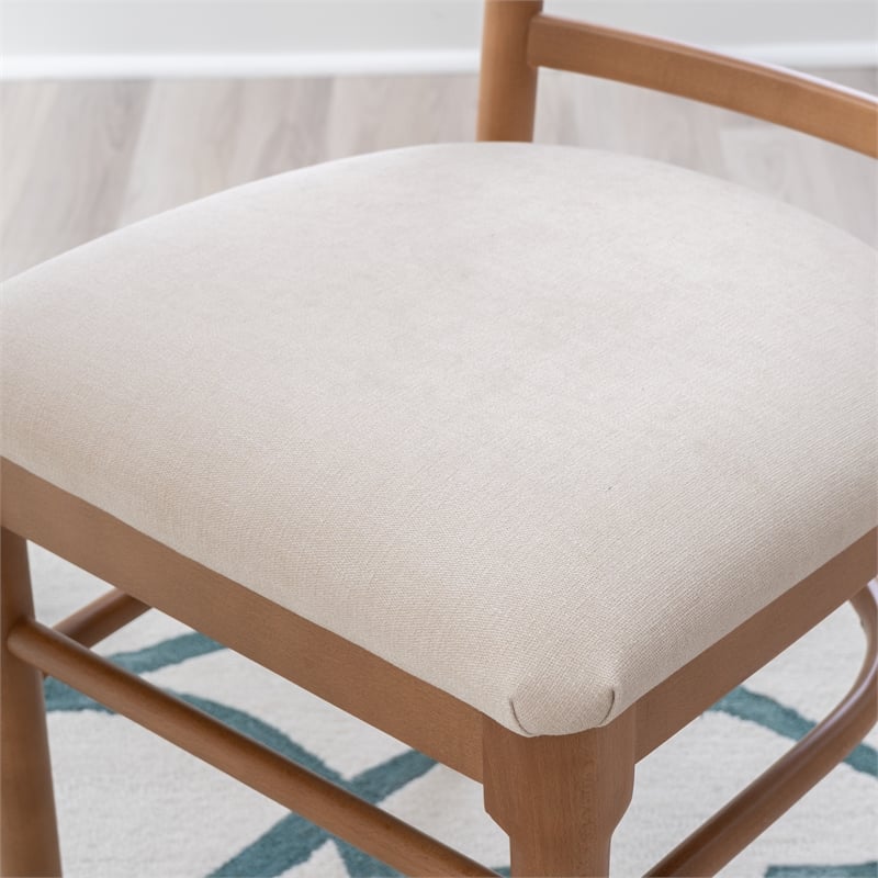 Linon Trina Set of 2 Ladder Back Upholstered Dining Chairs in Brown Stained Wood