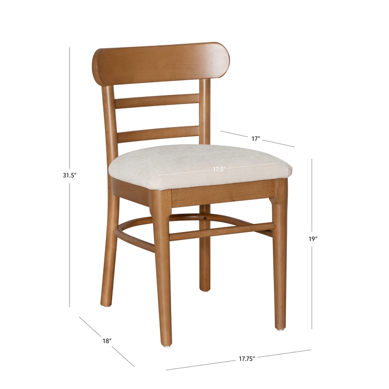 Linon Trina Set of 2 Ladder Back Upholstered Dining Chairs in Brown Stained Wood
