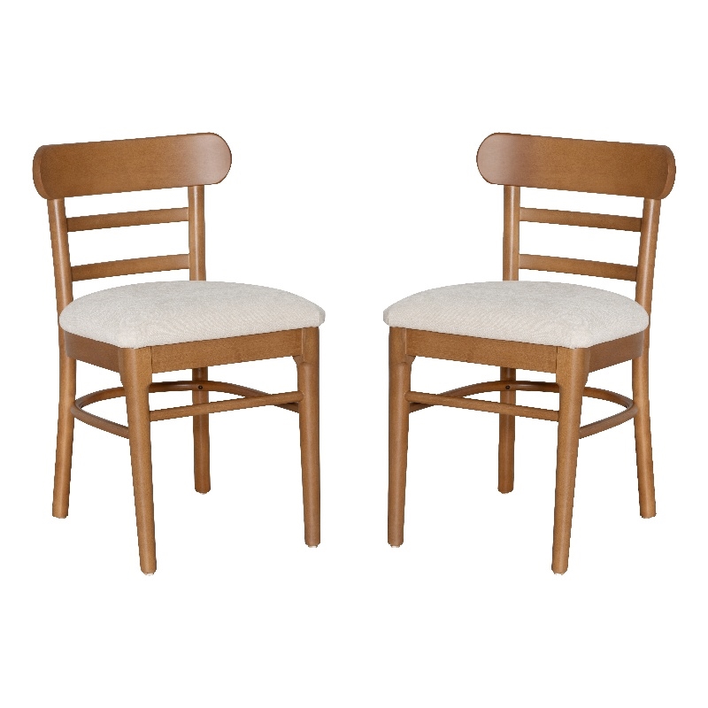 Linon Trina Set of 2 Ladder Back Upholstered Dining Chairs in Brown Stained Wood