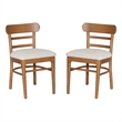 Linon Trina Set of 2 Ladder Back Upholstered Dining Chairs in Brown Stained Wood