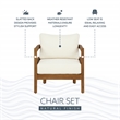 Seacrest Set of 2 Outdoor Club Chairs Thick Beige Cushions Brown Wooden Frame