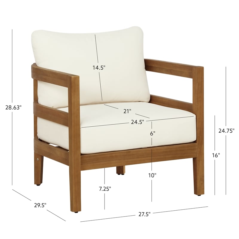 Seacrest Set of 2 Outdoor Club Chairs Thick Beige Cushions Brown Wooden Frame