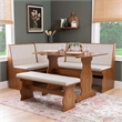Linon Natasha Beige Upholstered Nook Dining Set in Walnut Solid Pine Wood