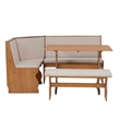 Linon Natasha Beige Upholstered Nook Dining Set in Walnut Solid Pine Wood