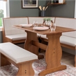 Linon Natasha Beige Upholstered Nook Dining Set in Walnut Solid Pine Wood