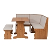 Linon Natasha Beige Upholstered Nook Dining Set in Walnut Solid Pine Wood