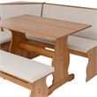 Linon Natasha Beige Upholstered Nook Dining Set in Walnut Solid Pine Wood
