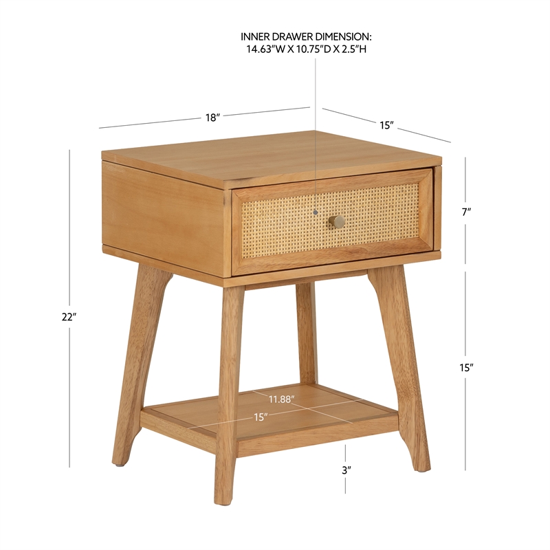 Linon Catlett Cane Side Table Nightstand in Natural