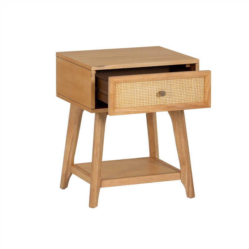 Linon Catlett Cane Side Table Nightstand in Natural