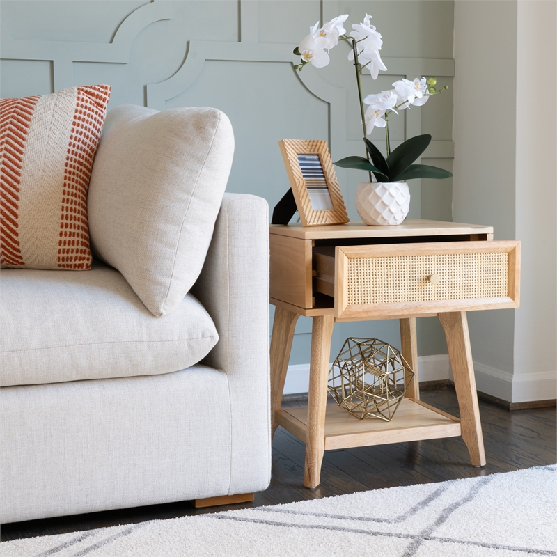 Linon Catlett Cane Side Table Nightstand in Natural