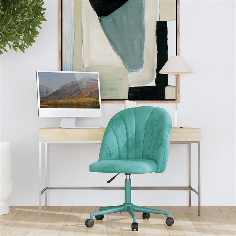 Linon Adalynn Office Rolling Desk Chair in Aqua
