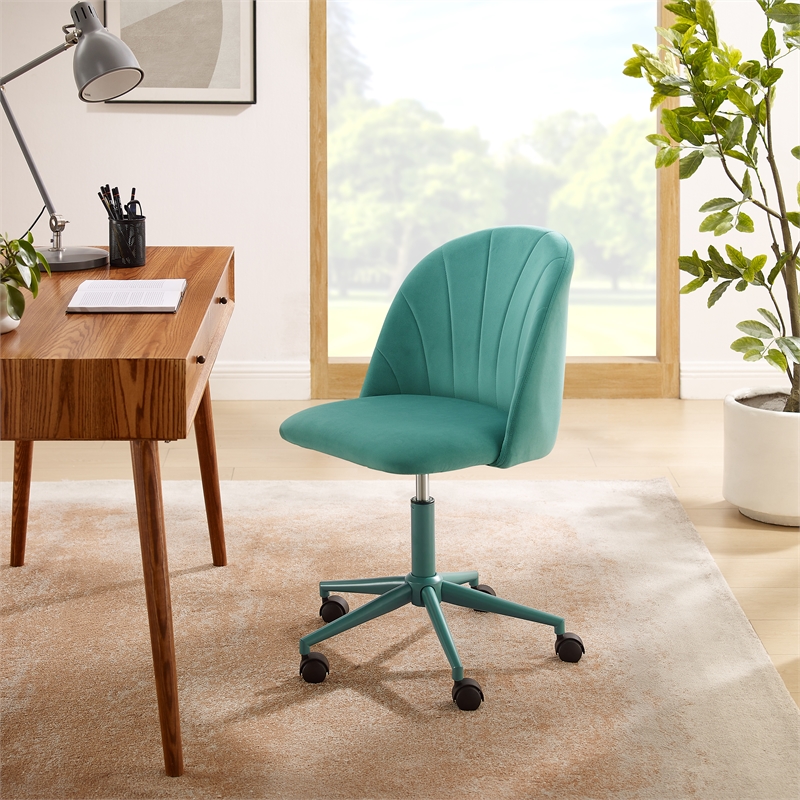 Linon Adalynn Office Rolling Desk Chair in Aqua