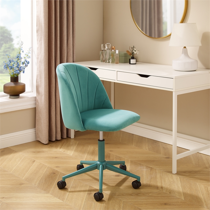Linon Adalynn Office Rolling Desk Chair in Aqua